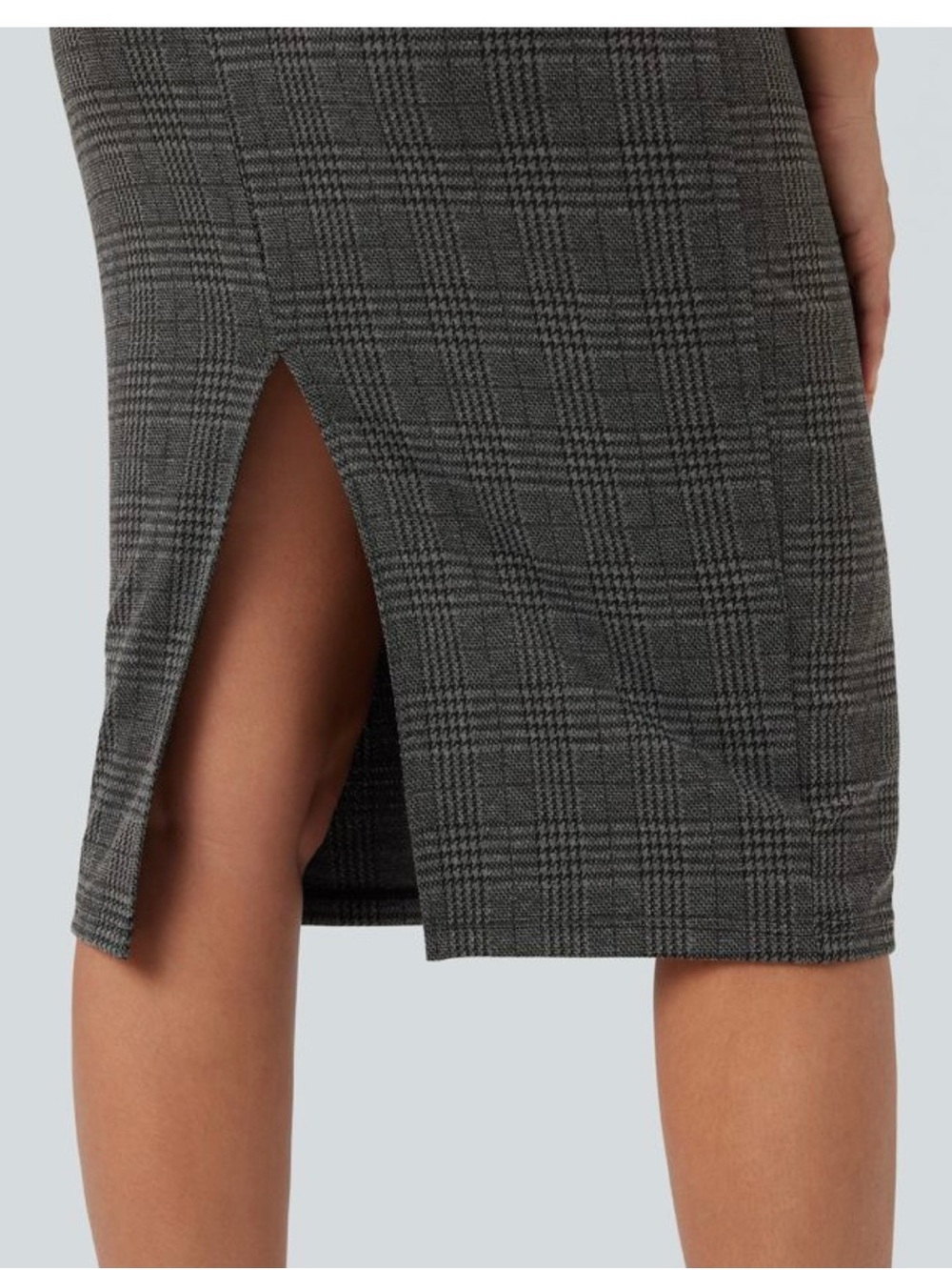 HALARA High Neck Sleeveless Bodycon Houndstooth Plaid Midi Work Dress - Picture 7 of 13